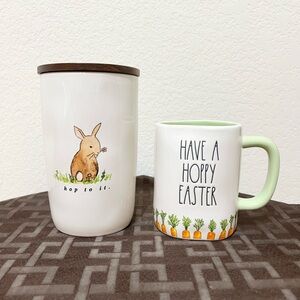 Rae Dunn Easter HOP TO IT cellar and HAVE A HOPPY EASTER mug